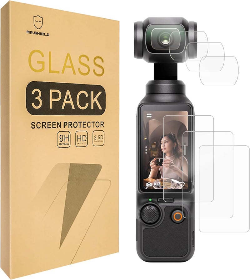Mr Shield Screen Protector For DJI Osmo Pocket 3 Camera [Lens+LCD Screen] [3+3 Pack] [Tempered Glass] [Japan Glass with 9H Hardness] Screen Protector - Image 1